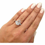 4.5ct Pear Cut Peach Morganite Halo Ring 14K White Gold Over with Round Accents