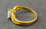 0.5ct Pear Cut Simulated Diamond Solitaire Trilogy Ring 14k Yellow Gold Plated