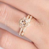 2ct Round Cut Simulated Peach Morganite Flower Bridal Set 14k Rose Gold Plated