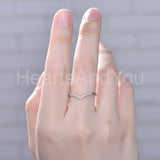 0.2ct Round Cut Moissanite Curved Minimalist Wedding Band 14k Rose Gold Plated