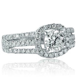 2.7ct Round Cut Diamond Engagement Ring Three Row Shank Halo 14k White Gold Over