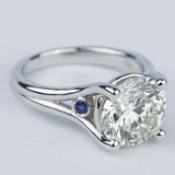 1.6ct Round Cut Diamond Sapphire Split Shank Solitaire Ring 14K White Gold Over