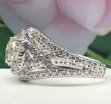 4ct Round Diamond Engagement Ring Split Shank Halo Vintage 14k White Gold Finish