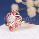 2ct Oval Cut Simulated Peach Morganite Floral Cocktail Ring 14k Rose Gold Plated