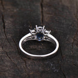 2.3ct Engagement Ring Oval Cut Blue Sapphire Diamond Trilogy 14k White Gold Over