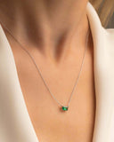0.5ct Green Emerald Cut Pendant with Chain Solitaire Women 14k White Gold Finish