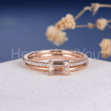 1ct Emerald Cut Simulated Morganite Solitaire Bridal Set 14k Rose Gold Plated