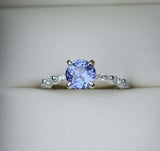 1ct Engagement Ring Round Cut Blue Tanzanite Diamond Accent 14k WhiteGold Finish