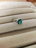 2ct Engagement Ring Cushion Cut Green Emerald Solitaire 14k White Gold Finish