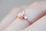 Princess Accents Trilogy Ring 1.5ct Marquise Cut Diamond 14k Rose Gold Finish