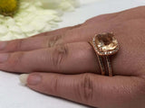 2ct Cushion Cut Peach Morganite Engagement Ring Bridal Set 14k Rose Gold Finish