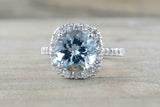 2ct Round Cut Blue Aquamarine Engagement Ring 14k White Gold Finish Diamond Halo