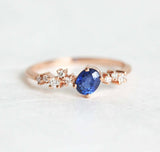 1.3ct Oval Cut Blue Sapphire Engagement Ring 14k RoseGold Finish Diamond Cluster