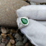 2ct Pear Cut Green Emerald Halo Split Shank Engagement Ring 14k White Gold Over