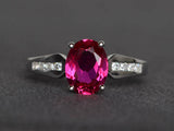 2.3ct Engagement Ring Oval Cut Pink Ruby Diamond Accent 14k White Gold Finish
