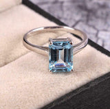 2.3ct Engagement Ring Emerald Cut Blue Aquamarine Solitaire 14k WhiteGold Finish