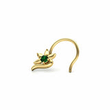 0.2ct Round Cut Green Emerald Floral Twist Nose Pin Piercing 14k YellowGold Over