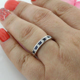 2ct Princess Cut Blue Sapphire Channel Set Wedding Band Ring 14k White Gold Over