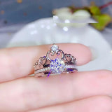 Bridal Set Crown Engagement Ring Guard 2ct Round Cut Diamond 14k White Gold Over