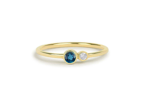 0.4ct Round Cut Blue Sapphire Two Stone Minimalist Ring 14k Yellow Gold Finish