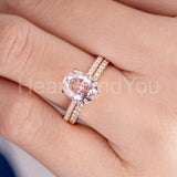 2ct Oval Cut Simulated Peach Morganite Milgrain Bridal Set 14k Rose Gold Plated