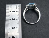 2.35ct Engagement Ring Cushion Cut Blue Topaz Floral Halo 14k White Gold Finish