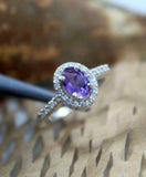 2ct Engagement Ring Oval Cut Purple Amethyst Diamond Halo 14k White Gold Finish