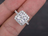 2ct Princess Cut Diamond Engagement Ring Halo 14k White Gold Finish with Accents