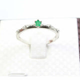 0.4ct Engagement Ring Round Cut Emerald Milgrain Solitaire 14k White Gold Finish
