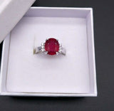 2.25ct Engagement Ring Oval Cut Pink Ruby Diamond Petite 14k White Gold Finish