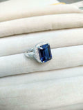 2.4ct Engagement Ring Emerald Blue Sapphire Dotted Ball Halo 14k White Gold Over