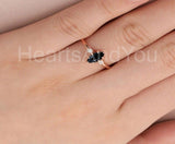 0.5ct Marquise Cut Simulated Black Diamond Three Stone Ring 14k Rose Gold Plated