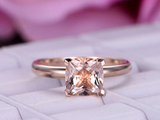 2ct Princess Cut Peach Morganite Engagement Ring Solitaire 14k Rose Gold Finish