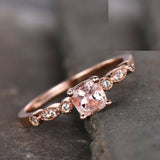 1ct Cushion Cut Peach Morganite Diamond Accent Solitaire Ring 14k Rose Gold Over