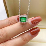 1ct Emerald Cut Simulated Green Emerald Halo Pendant Chain 14k White Gold Plated