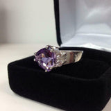 2.1ct Trillion Cut Purple Amethyst Diamond Petite Ring 14k White Gold Finish