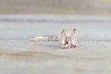 1.3ct Cushion Cut Peach Morganite Engagement Ring 14k Rose Gold Over Hidden Halo