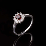 0.5ct Engagement Ring Round Cut Red Garnet Halo Minimalist 14k White Gold Finish