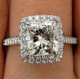 3Ct Radiant Cut VVS1/D Diamond Accent Halo Engagement Ring 14K White Gold Finish