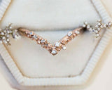 Curved Twig Chevron Stackable Wedding Band 0.5ct Round Diamond 14k RoseGold Over