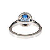 2ct Oval Cut Blue Sapphire Engagement Ring Halo Round Accents 14k WhiteGold Over