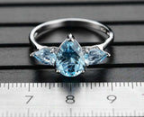 2.3ct Engagement Ring Pear Cut Blue Topaz Three Stone 14k White Gold Finish