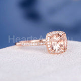 1.5ct Cushion Cut Simulated Morganite Halo Engagement Ring 14k Rose Gold Plated