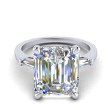 3ct Emerald Diamond Engagement Ring Baguette Accents Trilogy 14k White Gold Over