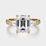 2.2ct Emerald Simulated Diamond Three Stone Engagement Ring 14k WhiteGold Plated