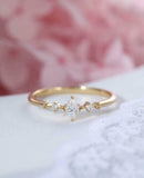Minimalist Trilogy Engagement Ring 0.5ct Marquise Diamond 14k Yellow Gold Finish