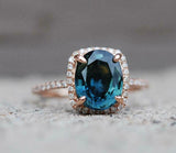 2.5ct Engagement Ring Oval Cut London Blue Topaz Diamond Halo 14k Rose Gold Over