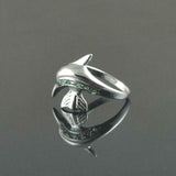 0.4ct Engagement Ring Round Cut Green Emerald Dolphin Fish 14k White Gold Finish