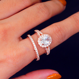 2.4ct Oval Cut Diamond Engagement Ring 14k Rose Gold Over Trendy Halo Bridal Set