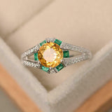 2.3ct Engagement Ring Round Cut Yellow Citrine Split Shank 14k White Gold Finish